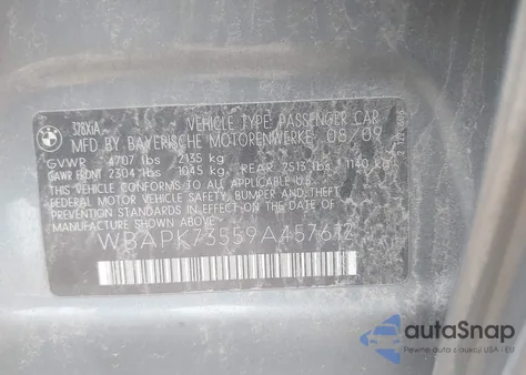 2009 BMW 328I xDrive из США, поврежденный, VIN WBAPK73559A457612